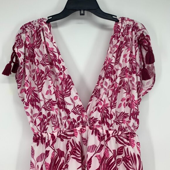 Cosita Linda Dress Pink Maxi Swim Coverup Floral Print VNeck Tassel - Picture 3 of 16